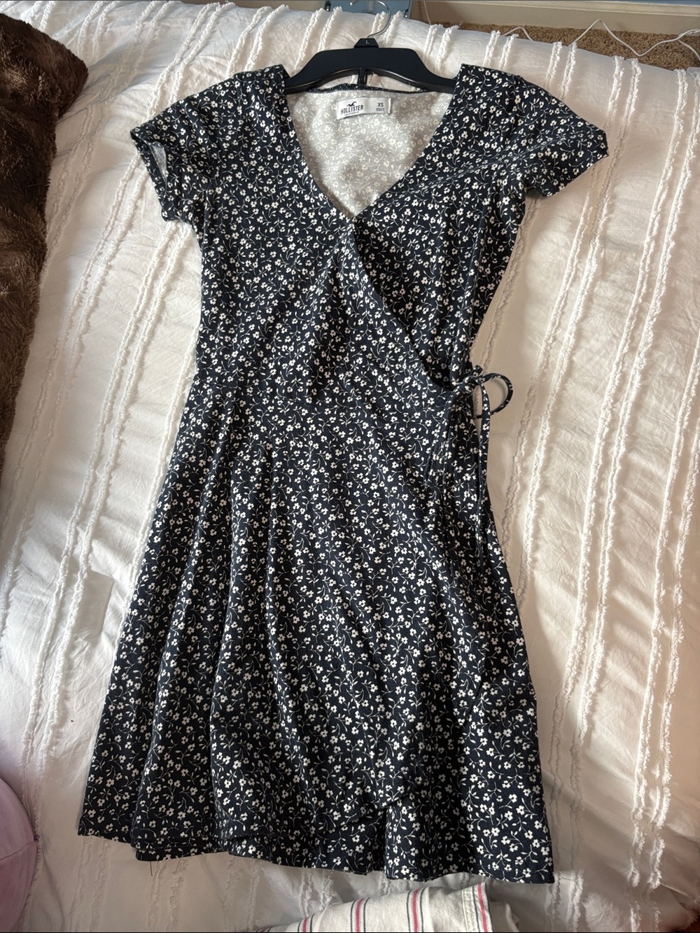 Hollister Black Floral Wrap Midi Dress